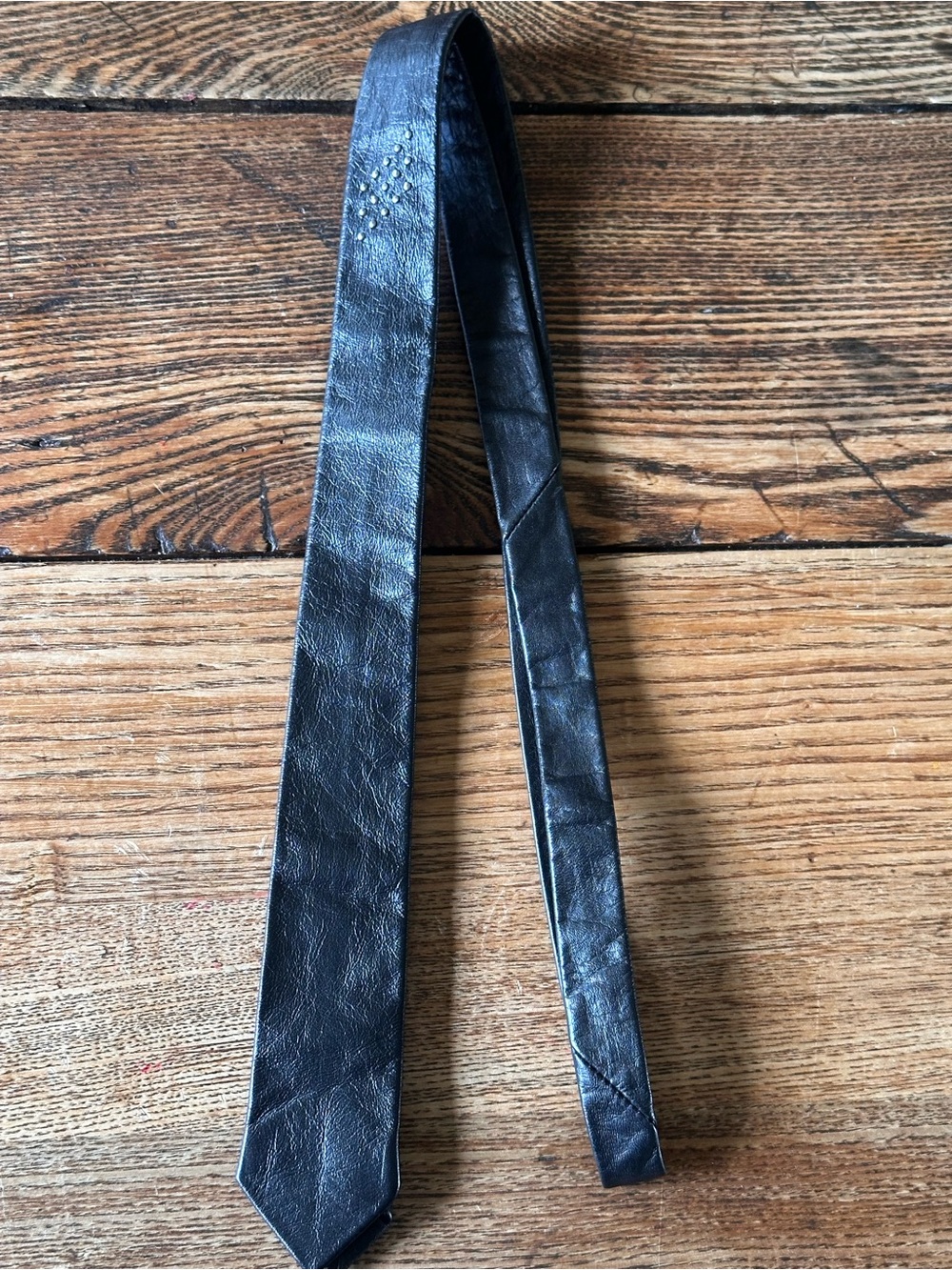 Vintage Gucci? Black Leather Skinny Tie Studded Made Canada Unverified